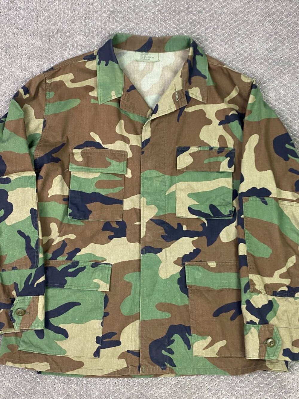 US Army BDU Woodland Camo Coat Jacket Mens Large Green Brown Military